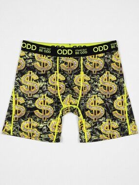 Mens Boxer Briefs ODD Money Dollar Sign Print Yellow Black Y2K graphic NWT Sz XL
